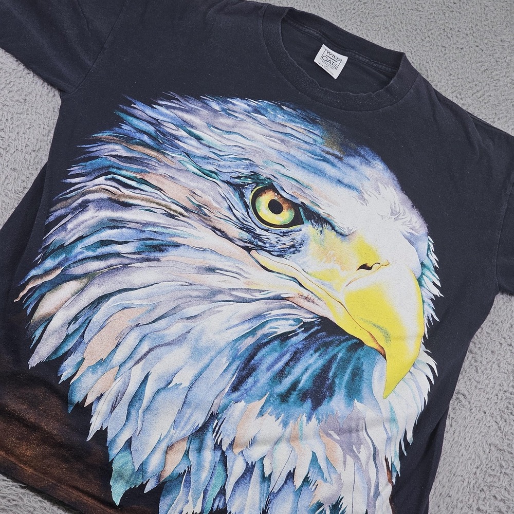 Vintage Wild Oats Shirt Mens XL Black Bald Eagle Graphic Single Stitch‎ 90s